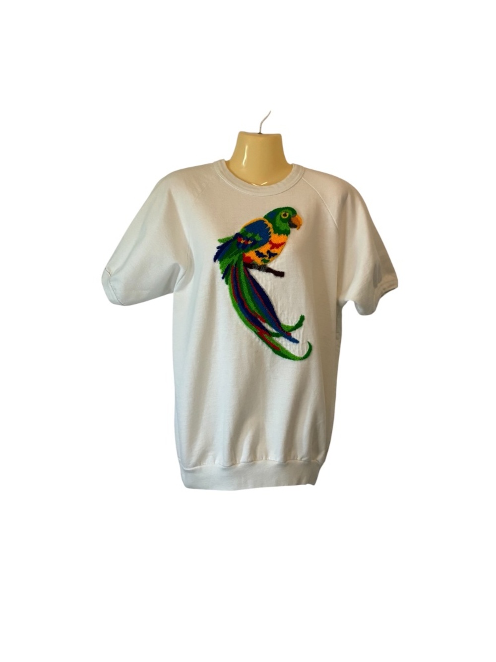 Embroidery Parrot Sweatshirt Parrothead Beach Buffet Coastal Vintage White Large